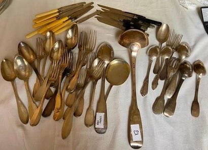 Large set of 950°/°° silver spoons and forks,...