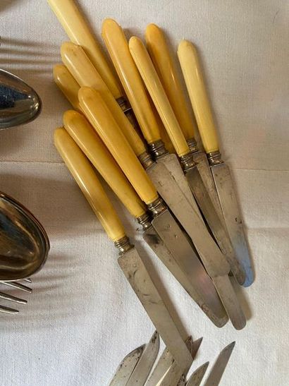 Large set of 950°/°° silver spoons and forks,...
