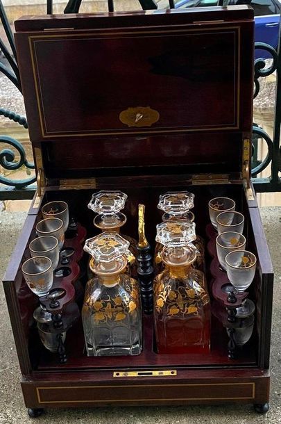 Liqueur cellar made of rosewood and brass...