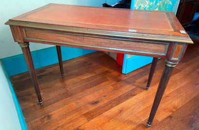 A Louis XVI style flat desk with two drawers,...
