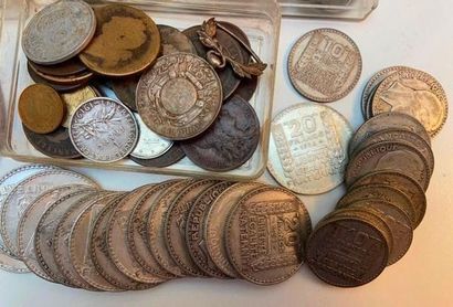 Lot de pièces dont 20 Francs 1933, 1934,1938,...