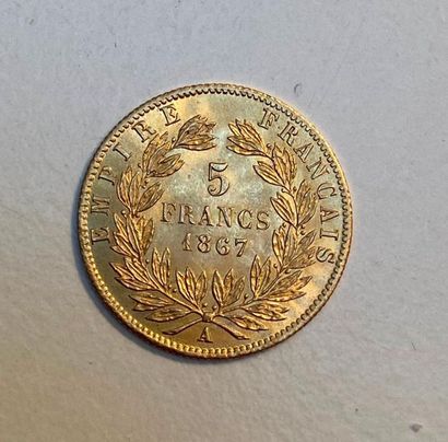 1 pièce de 5 Francs or, 1867, Napoléon III...