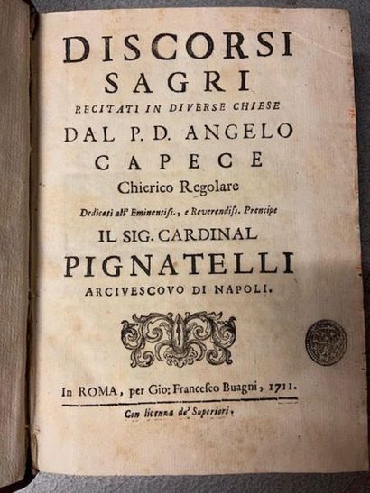 CAPECE (Angelo). Discorsi sacri. In Roma,...