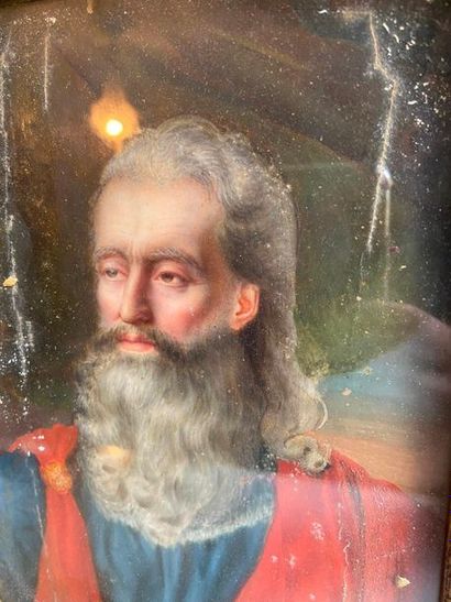Portrait of a man in a red toga

Oil on panel

21...