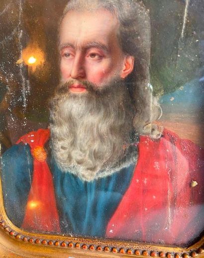 Portrait of a man in a red toga

Oil on panel

21...