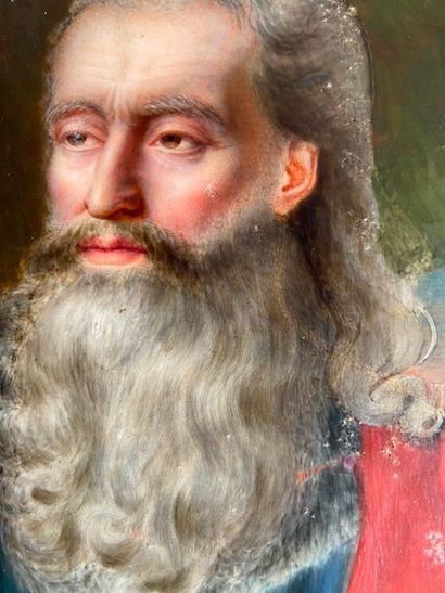 Portrait of a man in a red toga

Oil on panel

21...