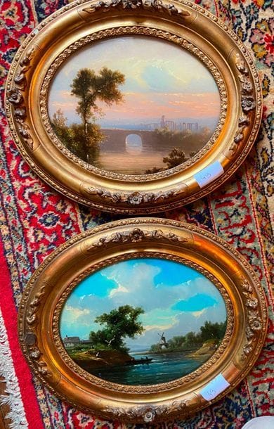 Two oval landscapes fixed under glass

18...