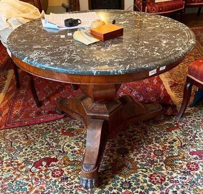 Tripod pedestal table made of wood and wood...