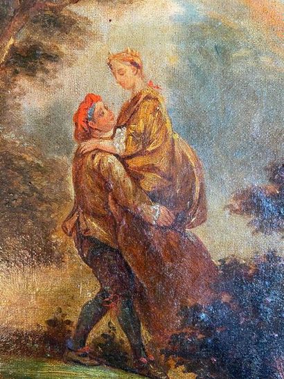 Scène galante de couple dans un bois

Huile...