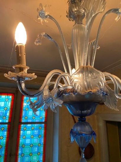 Lustre en verre bleu de Venise

Style Murano

H...