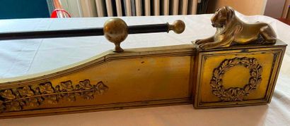 Fireplace bench decorated with lying lions...