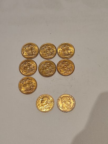 Lot de 9 pièces en or comprenant :
7 pièces...