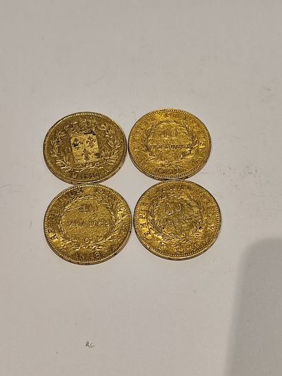 4 pièces de 40 Francs or datées An XIII,...