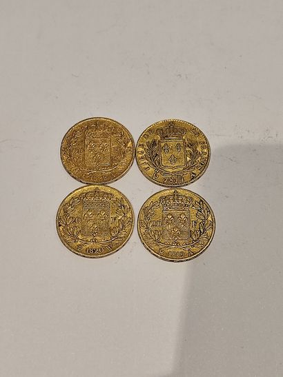 4 pièces de 20 Francs or datées 1814-181...