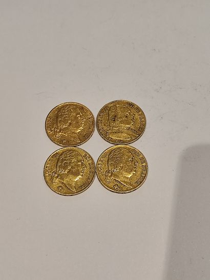 4 pièces de 20 Francs or datées 1814-181...
