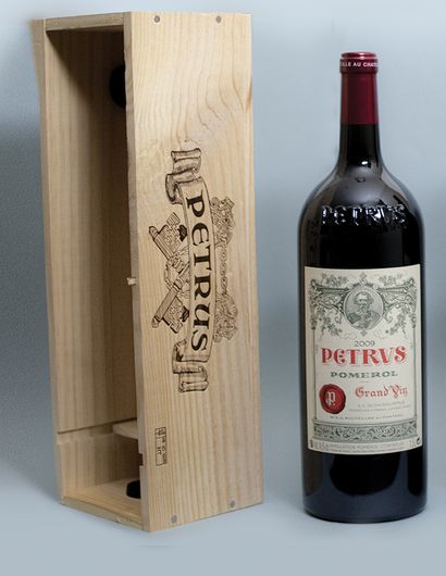 A magnum of PETRUS Pomerol 2009 in a wooden...