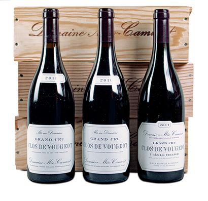Three bottles of Clos Vougeot Grand cru 2014,
2015...