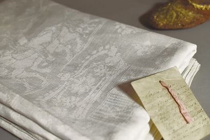 Part of a tablecloth in historiated linen...
