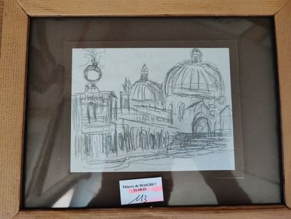 Ecole XXème
Vue de Venise 
Enviton dix dessins...