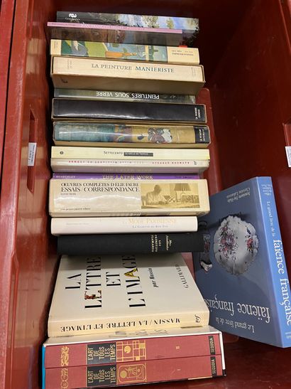 Two cases of art books including French faïence,...