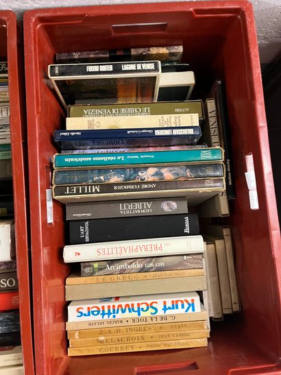 Two cases of art volumes including Millet,...