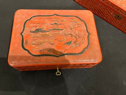 CHINA
Two red lacquer boxes, one decorated...