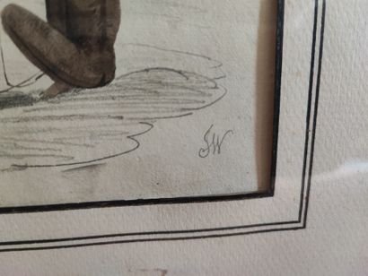 Bœuf de charge chez les...
Aquarelle et crayon...