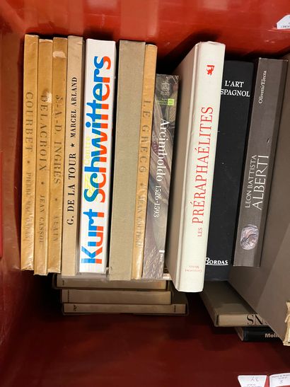 Two cases of art volumes including Millet,...