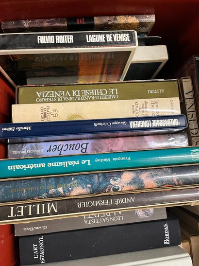 Two cases of art volumes including Millet,...