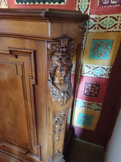 Walnut sideboard, caryatid jambs
Late 19th...