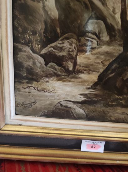 Sous bois. Oil on stone signed lower left...
