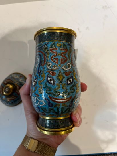 China, Cloisonné enamel covered vase in the...