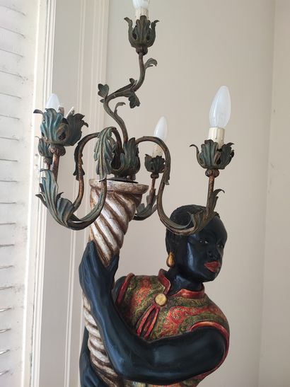 Pair of Nubian light holders in lacquered...
