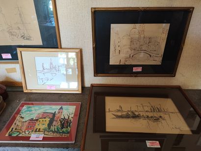 Ecole XXème
Vue de Venise 
Enviton dix dessins...