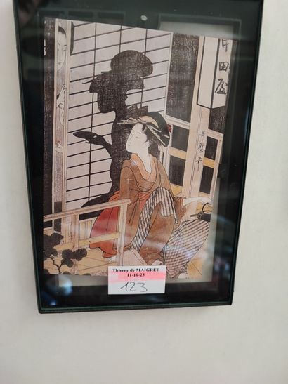 JAPON 
Lot d'environ 12 gravures et reproductions...