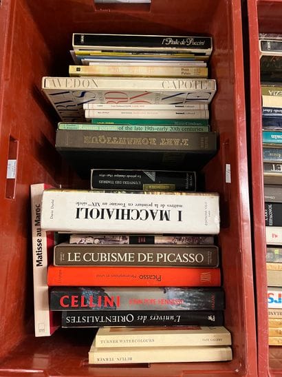 Two cases of art volumes including Millet,...