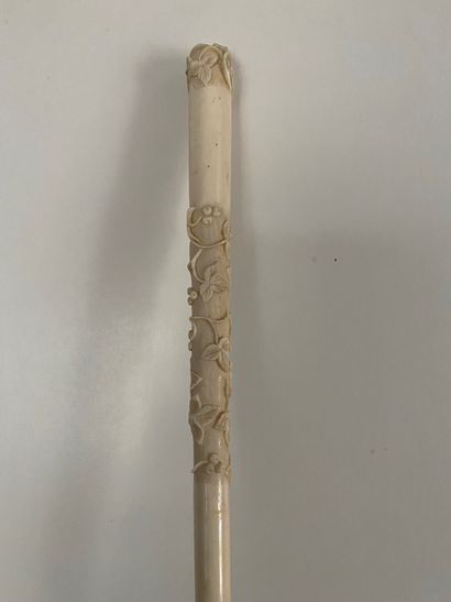Umbrella, cream ottoman and handle carved...