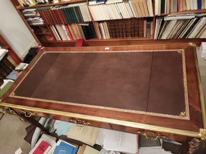Louis XVI-style veneered flat desk with gilt...