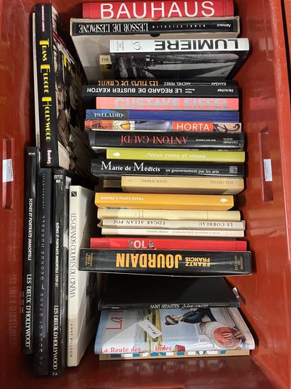 Two cases of art volumes including Gaudi,...