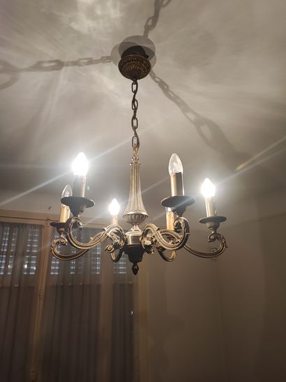 Pair of Louis XVI style six-light chandeliers....