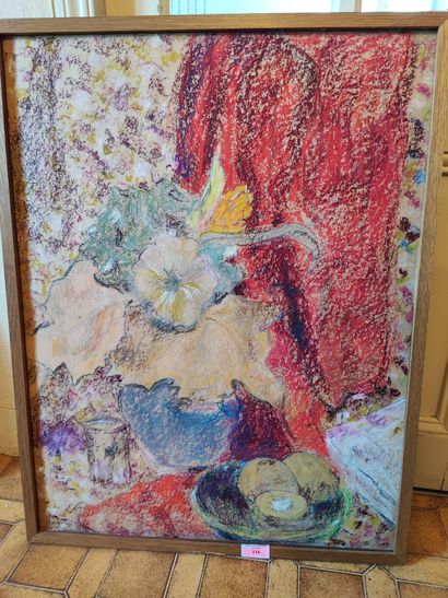 François BRIN 
Nature morte 
Crayon gras...