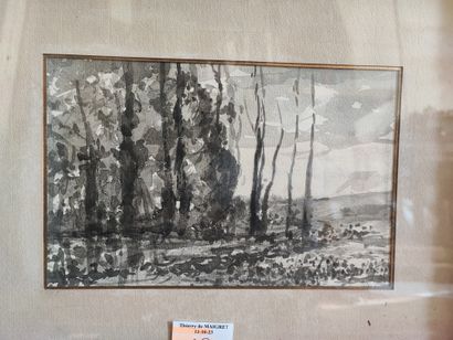 Lot de trois paysages dont une gravure de...