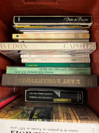 Two cases of art volumes including Millet,...