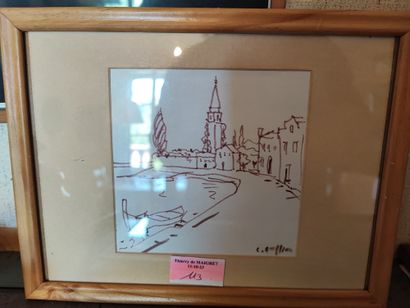 Ecole XXème
Vue de Venise 
Enviton dix dessins...