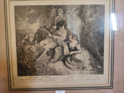 After Watteau. La gamme d'amour. Framed engraving....