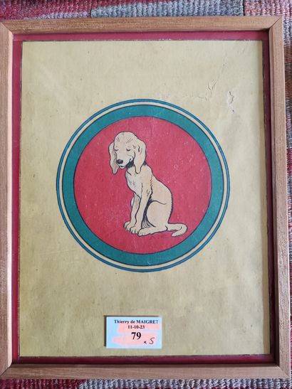 Lot d'encadrés : chien d'après Rabier, une...