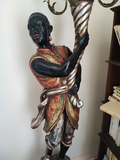 Pair of Nubian light holders in lacquered...