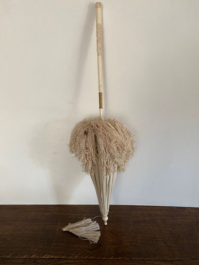 Umbrella, cream ottoman and handle carved...