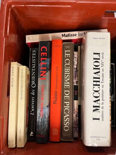 Two cases of art volumes including Millet,...