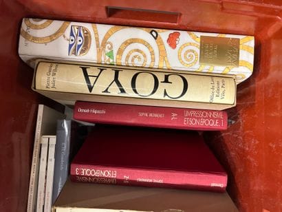 Two cases of art volumes including Goya,...